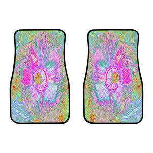 Car Floor Mats, Psychedelic Hot Pink and Ultra-Violet Hibiscus - Front Set of Two