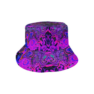Bucket Hats, Trippy Black and Magenta Retro Liquid Swirl