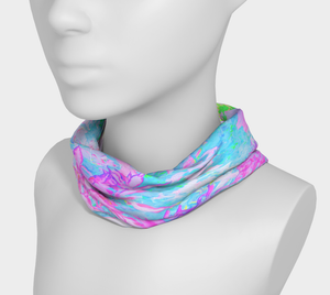 Wide Fabric Headband, Aqua Blue and Hot Pink Hydrangea Landscape, Face Covering