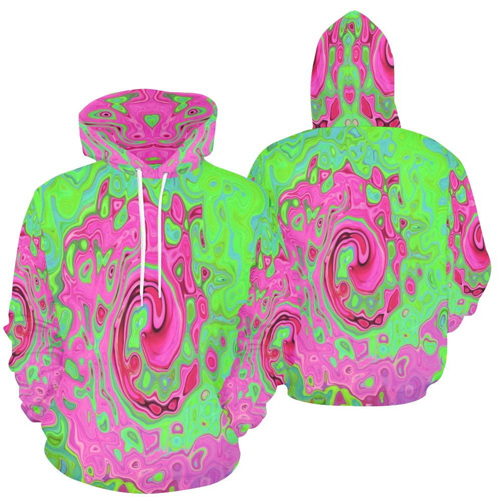 Hoodies for Women, Groovy Abstract Green and Red Lava Liquid Swirl