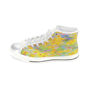 Kids High Top Sneakers, Pretty Yellow and Red Flowers with Turquoise