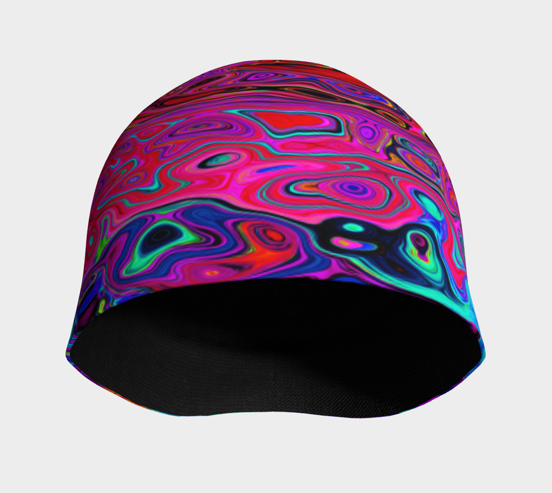 Beanie Hats, Trippy Red and Purple Abstract Retro Liquid Swirl