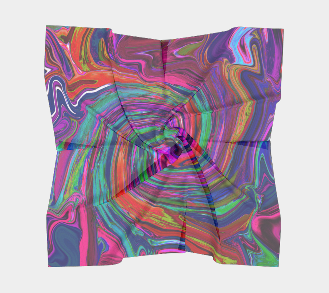 Square Artsy Scarves, Groovy Abstract Retro Magenta Dark Rainbow Swirl