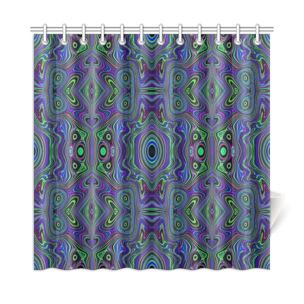 Shower Curtains, Trippy Retro Royal Blue and Lime Green Abstract