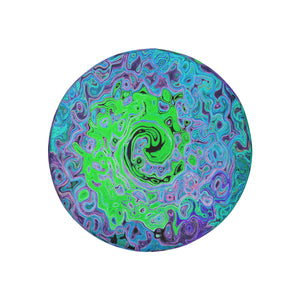 Spare Tire Covers, Lime Green Groovy Abstract Retro Liquid Swirl - Small
