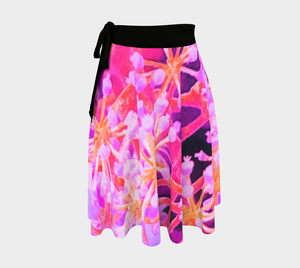 Artsy Wrap Skirt, Cool Abstract Retro Nature in Purple and Coral
