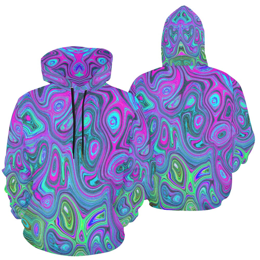 Hoodies for Women, Marbled Magenta and Lime Green Groovy Abstract Art