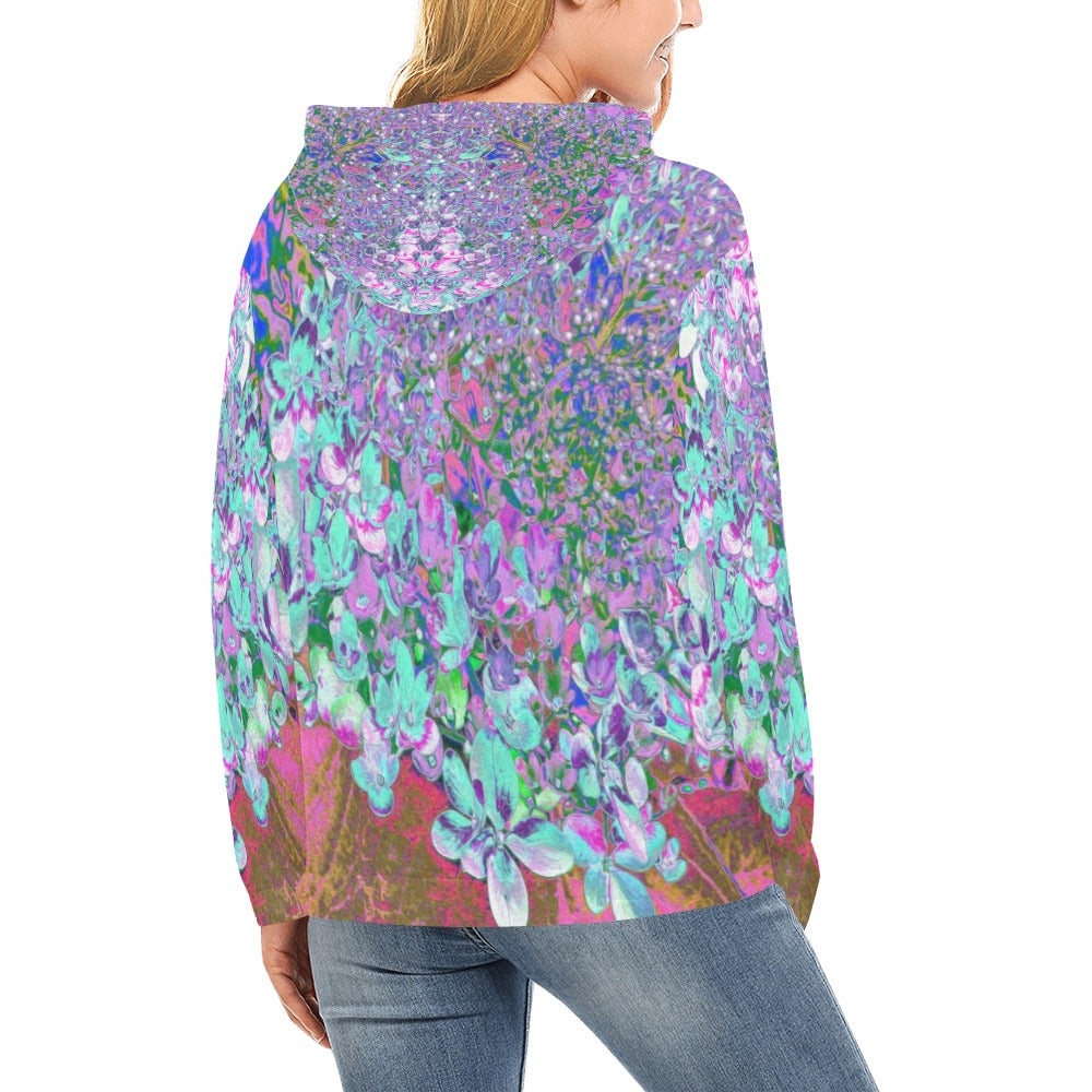 Hoodies for Women, Elegant Aqua and Purple Limelight Hydrangea Detail