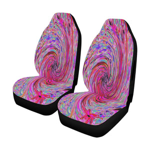Car Seat Covers, Cool Abstract Retro Hot Pink and Red Floral Swirl