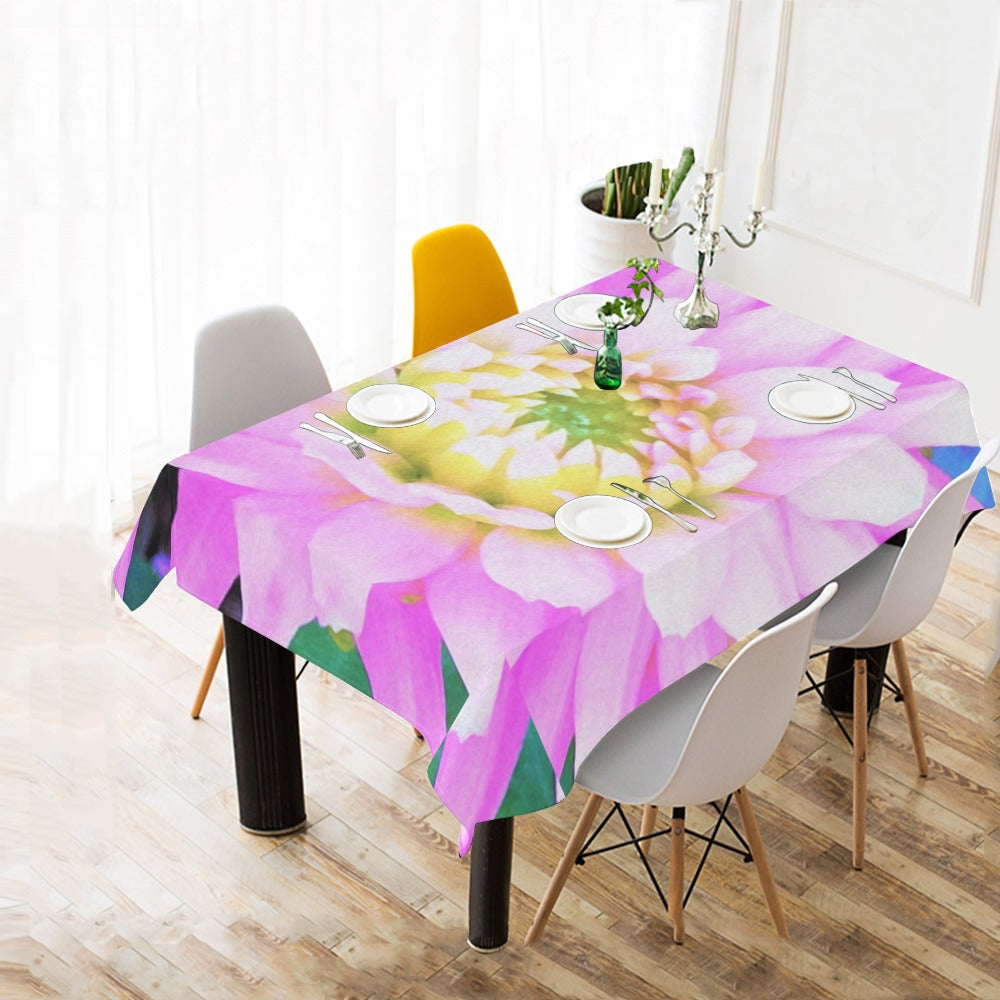 Tablecloths for Rectangle Tables, Pretty Pink, White and Yellow Cactus Dahlia Macro