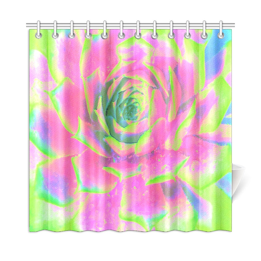 Shower Curtains, Lime Green and Pink Succulent Sedum Rosette