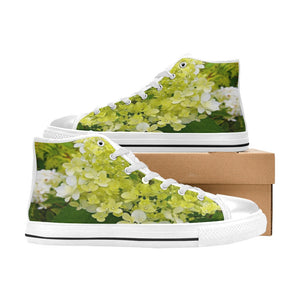 High Top Sneakers for Women, Elegant Chartreuse Green Limelight Hydrangea - White