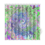 Shower Curtains, Marbled Lime Green and Purple Abstract Retro Swirl