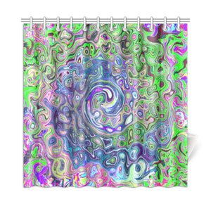 Shower Curtains, Marbled Lime Green and Purple Abstract Retro Swirl