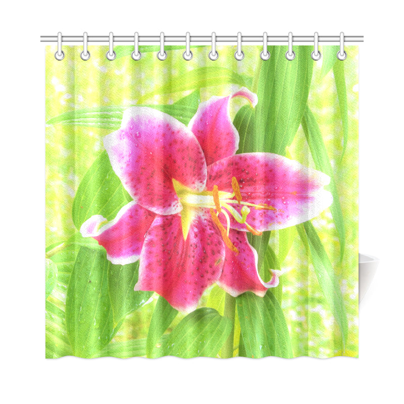 Shower Curtain, Pretty Deep Pink Stargazer Lily on Lime Green