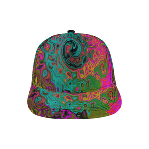 Snapback Hat, Trippy Turquoise Abstract Retro Liquid Swirl