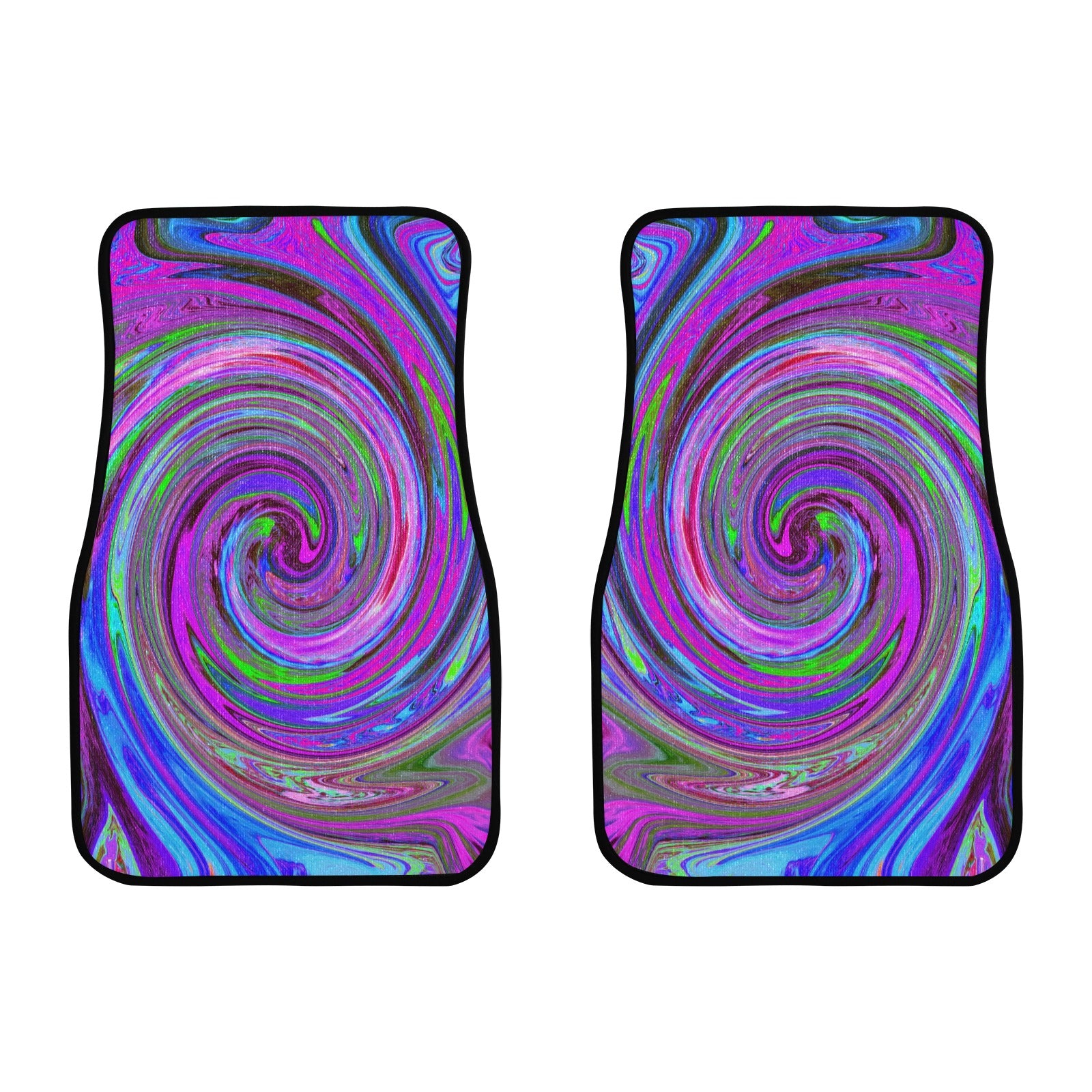 Car Floor Mats, Colorful Magenta Swirl Retro Abstract Design - Front Set of 2