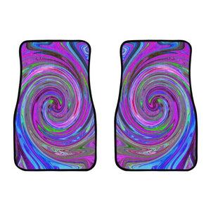 Car Floor Mats, Colorful Magenta Swirl Retro Abstract Design - Front Set of 2