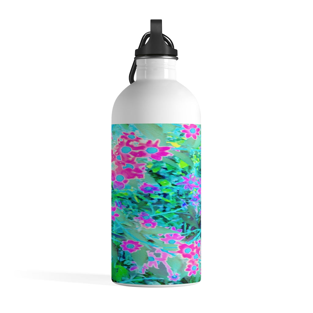 Stainless Steel Water Bottle, Pretty Magenta and Royal Blue Garden Flowers