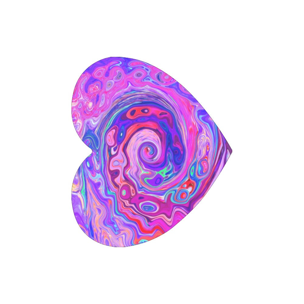 Heart Shaped Mousepads, Retro Purple and Orange Abstract Groovy Swirl