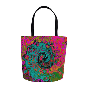 Tote Bags, Trippy Turquoise Abstract Retro Liquid Swirl