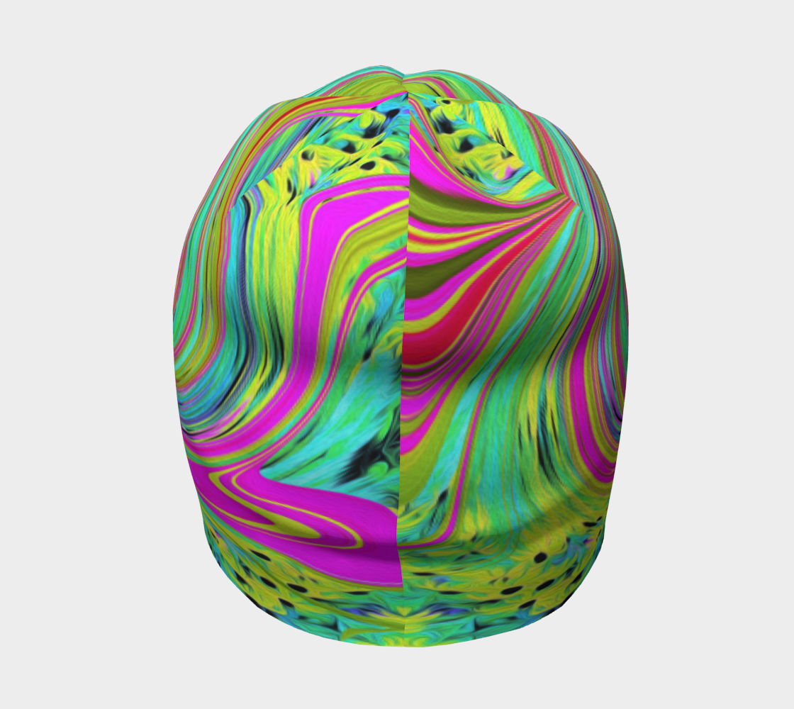 Beanie Hats, Groovy Abstract Pink and Turquoise Swirl with Flowers