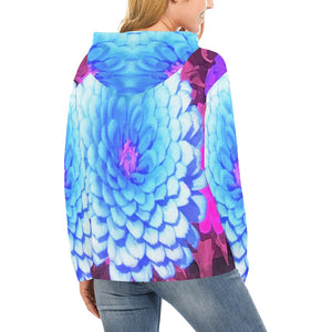 Hoodies for Women, Pretty Blue Zinnia in the Purple Summer Garden