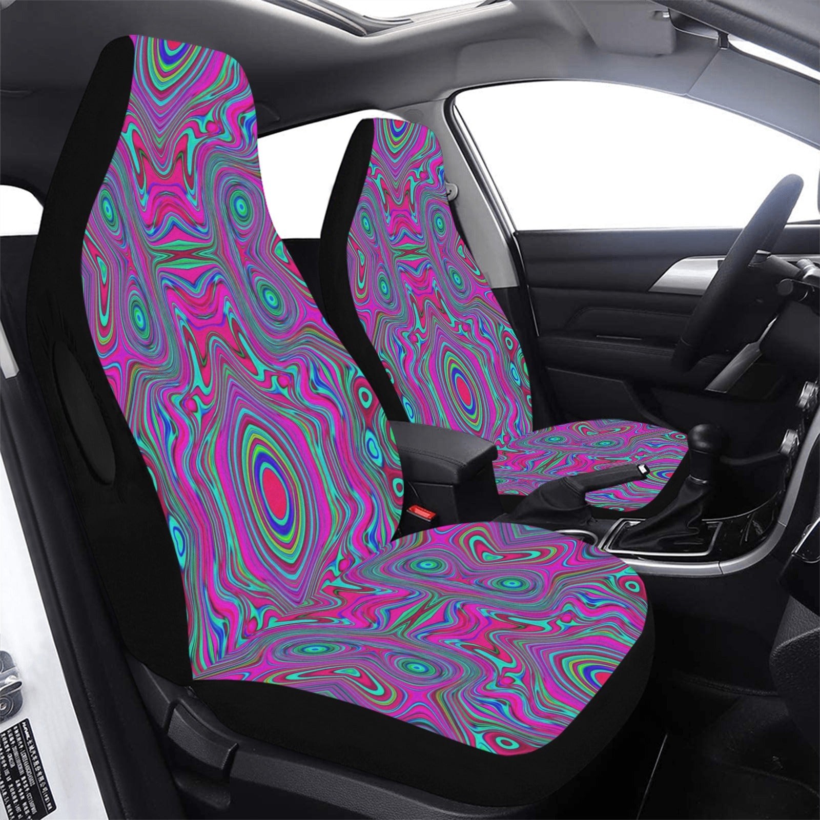 Car Seat Covers, Trippy Retro Magenta, Blue and Green Abstract