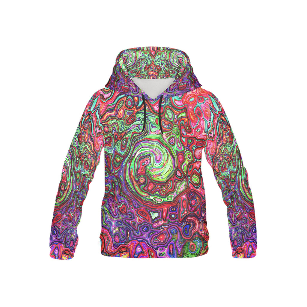 Hoodies for Kids, Watercolor Red Groovy Abstract Retro Liquid Swirl