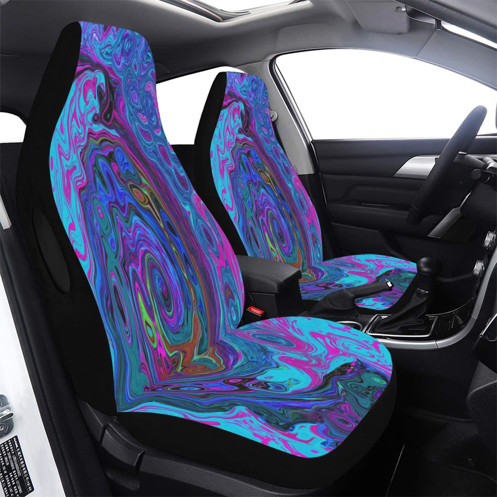Car Seat Covers, Groovy Abstract Retro Blue and Purple Swirl