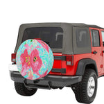 Spare Tire Covers, Two Rosy Red Coral Plum Crazy Hibiscus on Aqua - Medium