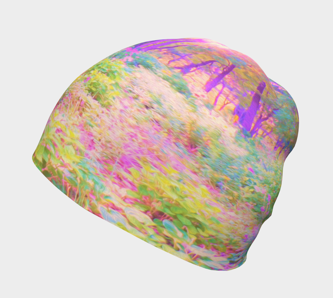 Beanie Hat, Illuminated Pink and Coral Impressionistic Landscape Beanies for Women