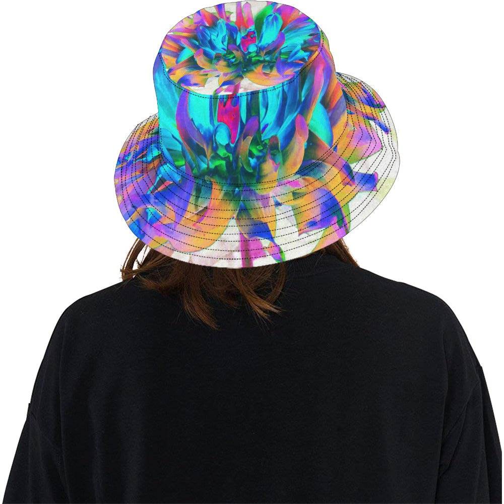 Bucket Hats, Stunning Watercolor Rainbow Cactus Dahlia
