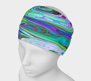 Wide Fabric Headbands, Retro Green, Red and Magenta Abstract Groovy Swirl