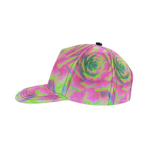 Snapback Hats, Lime Green and Pink Succulent Sedum Rosette