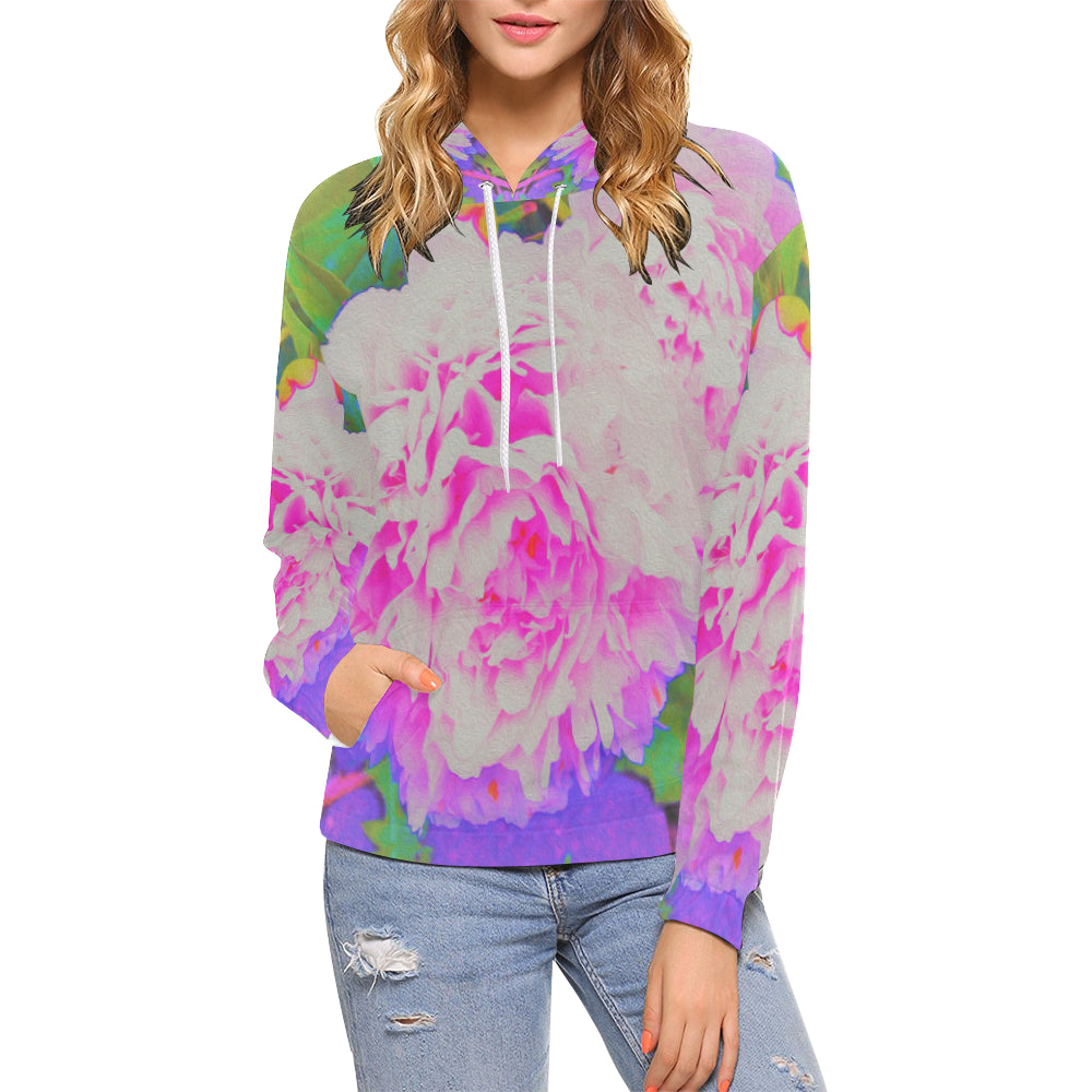 Hoodies for Women, Electric Pink Peonies in the Colorful Garden