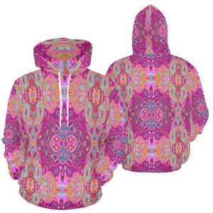 Hoodies for Women, Abstract Magenta, Pink, Blue and Red Groovy Pattern