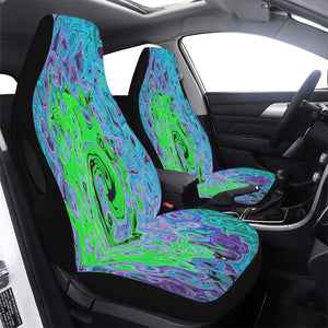 Car Seat Covers, Lime Green Groovy Abstract Retro Liquid Swirl