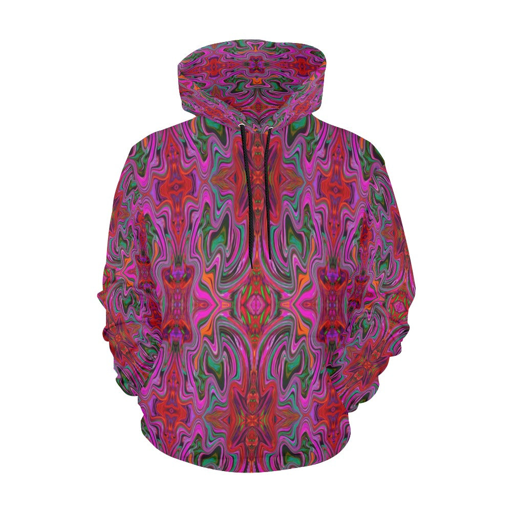 Hoodies for Women, Cool Trippy Magenta, Red and Green Wavy Pattern