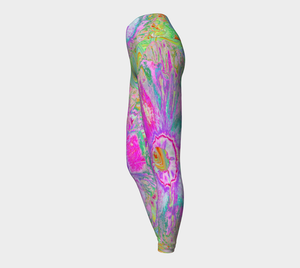 Artsy Yoga Leggings, Psychedelic Hot Pink and Ultra-Violet Hibiscus