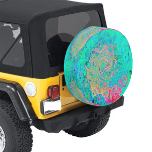 Spare Tire Covers - Medium, Groovy Abstract Retro Rainbow Liquid Swirl