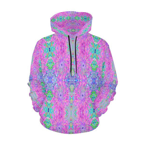 Hoodies for Women, Cool Magenta, Pink and Purple Dahlia Pattern