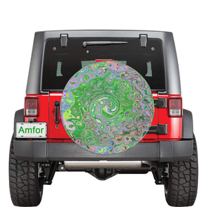 Spare Tire Covers, Trippy Lime Green and Pink Abstract Retro Swirl - Large