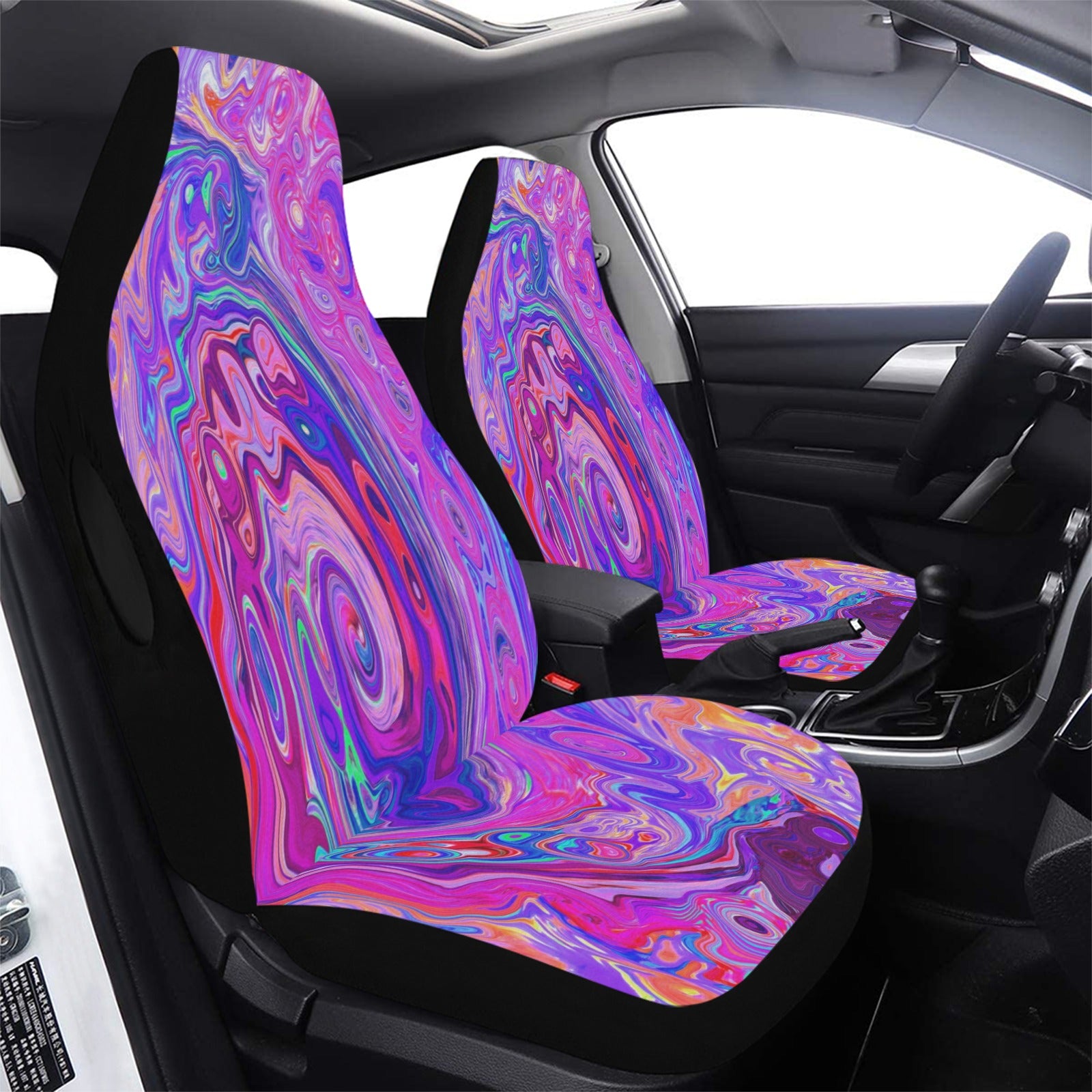 Colorful Car Seat Covers, Retro Purple and Orange Abstract Groovy Swirl