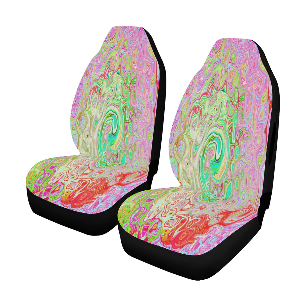 Car Seat Covers, Groovy Abstract Retro Pastel Green Liquid Swirl