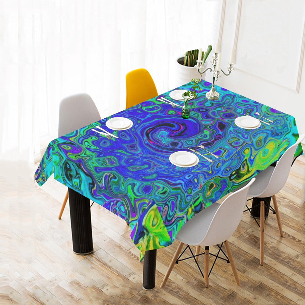 Tablecloths for Rectangle Tables, Trippy Violet Blue Abstract Retro Liquid Swirl