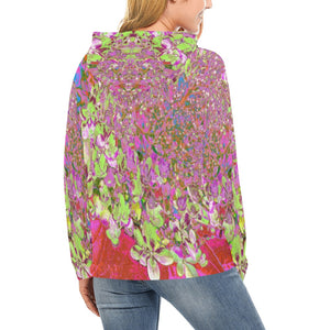 Hoodies for Women, Elegant Chartreuse Green, Pink and Blue Hydrangea