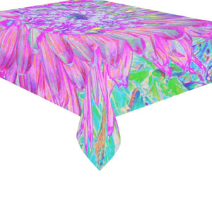 Tablecloths for Rectangle Tables, Cool Pink Blue and Purple Artsy Dahlia Bloom