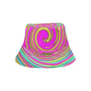 Bucket Hats, Groovy Abstract Pink and Turquoise Swirl with Flowers
