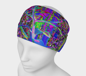 Wide Fabric Headband, Psychedelic Abstract Rainbow Colors Lily Garden, Face Covering